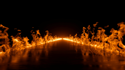 Road on fire over black background