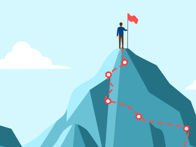 Illustration of figure on mountain summit