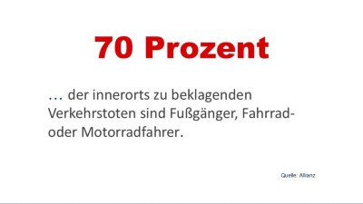 Infografik: 70 % der innerorts zu beklagenden Verkehrstoten sind Fußgänger oder Zweiradfahrer