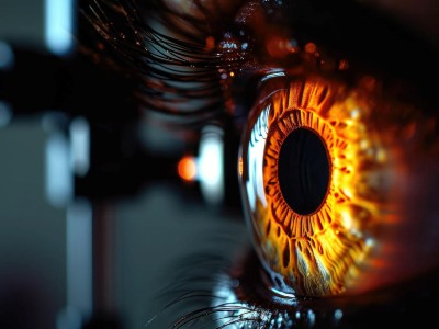 Close-up of eye during optical coherence tomography for high-resolution retinal imaging and diagnostics