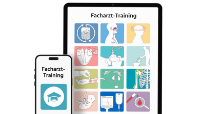 Tablet und Smartphone mit Facharzt-Training-Inhalten