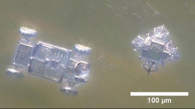 Ein transparenter Minitatur-Rover und Landefäre gedruckt aus Keramik mit Details von wenigen Mikrometern.