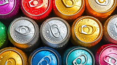 Colorful assortment of aluminium soda cans