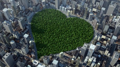 Heart-shaped park in a city