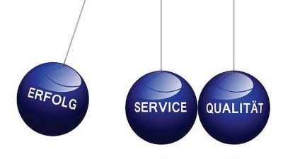 Blaue beschriftete Kugeln mit Erfolg, Service, Qualität