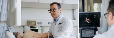 Prof. Lorenz H. Lehmann, Heidelberg, führt ein Herzecho durch.