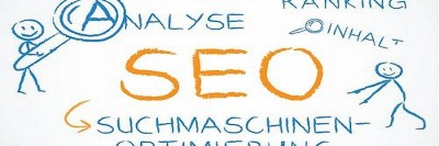 Konzept (Schaubild) zum Thema SEO (Suchmaschinenoptimierung).