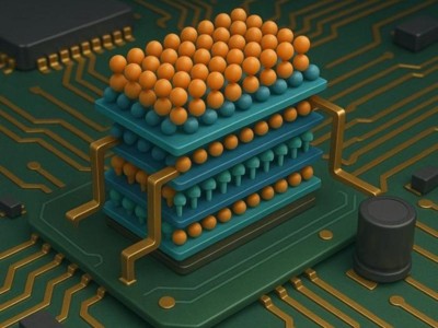 Schematic representation of CrPS₄ magnets in a main circuit board for future electronic devices.