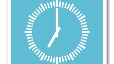 Illustration des Ziffernblatts einer Uhr als App-Kachel mit blauem Hintergrund und weißen Zeigern