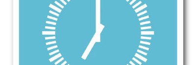 Illustration des Ziffernblatts einer Uhr als App-Kachel mit blauem Hintergrund und weißen Zeigern