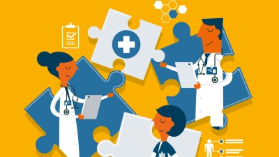 Personen auf Puzzleteilen