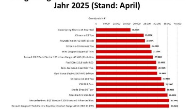 Die günstigsten Elektroautos in Deutschland im Jahr 2025