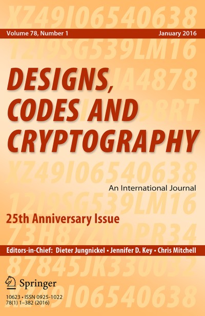 Designs, Codes and Cryptography 1/2016
