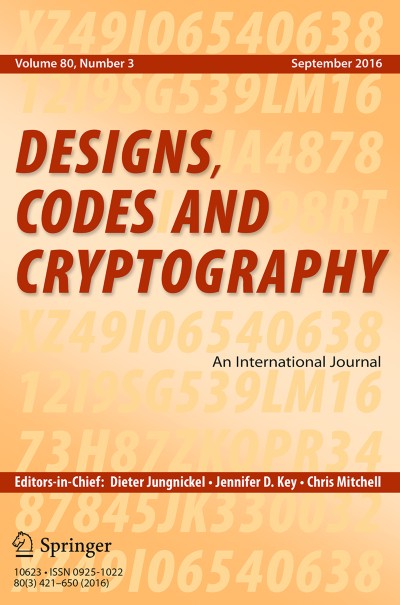 Designs, Codes and Cryptography 3/2016