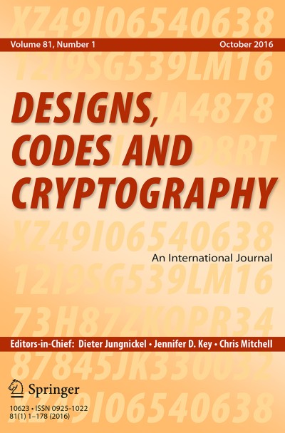 Designs, Codes and Cryptography 1/2016