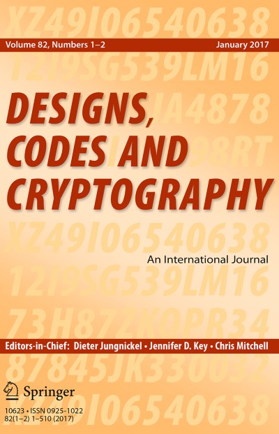 Designs, Codes and Cryptography 1-2/2017