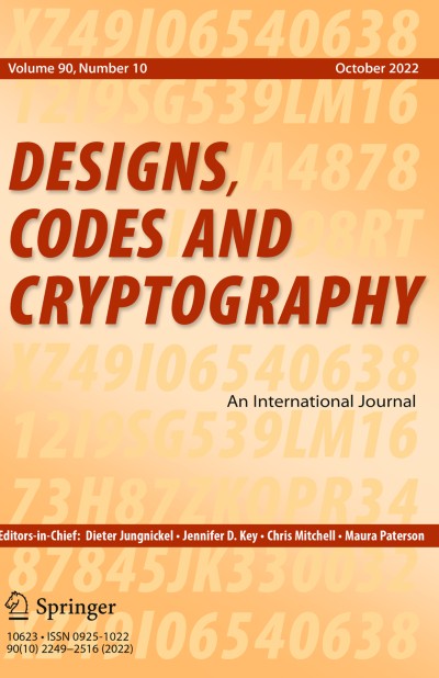 Designs, Codes and Cryptography 10/2022