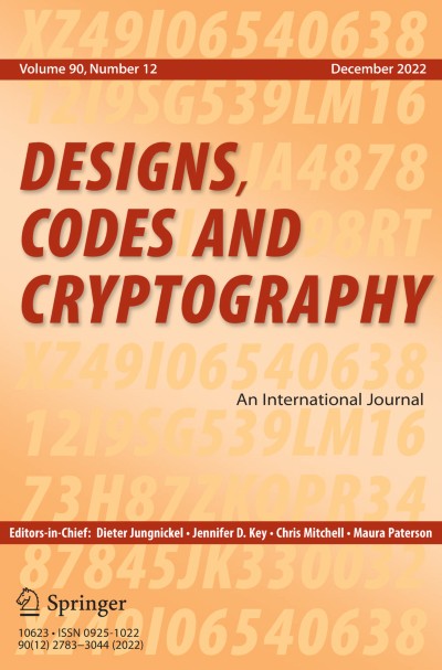 Designs, Codes and Cryptography 12/2022