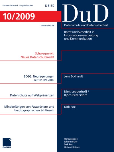 Datenschutz und Datensicherheit - DuD 10/2009