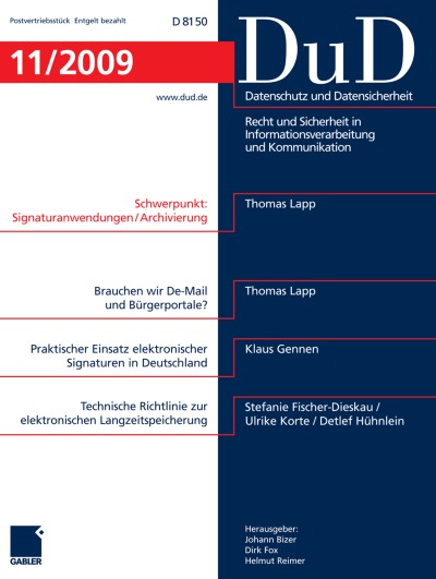 Datenschutz und Datensicherheit - DuD 11/2009