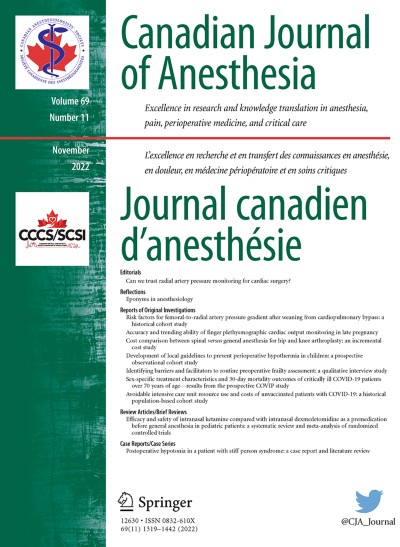 Canadian Journal of Anesthesia/Journal canadien d'anesthésie 11/2022