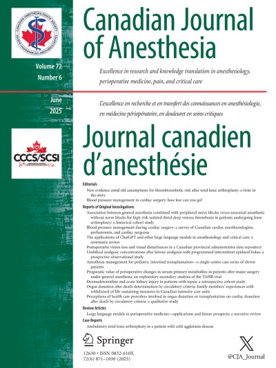Canadian Journal of Anesthesia/Journal canadien d'anesthésie 6/2025