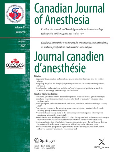 Canadian Journal of Anesthesia/Journal canadien d'anesthésie 8/2025