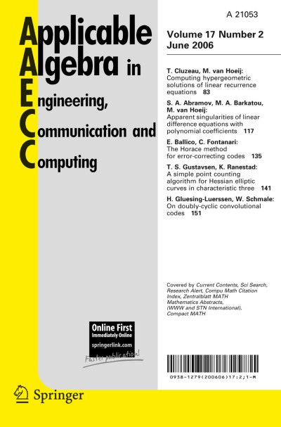 Applicable Algebra in Engineering, Communication and Computing 2/2006