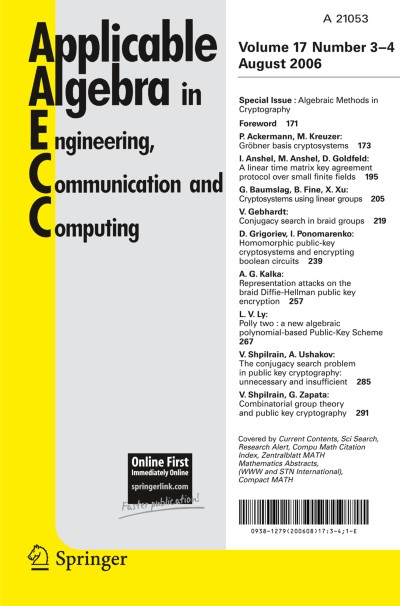 Applicable Algebra in Engineering, Communication and Computing 3-4/2006
