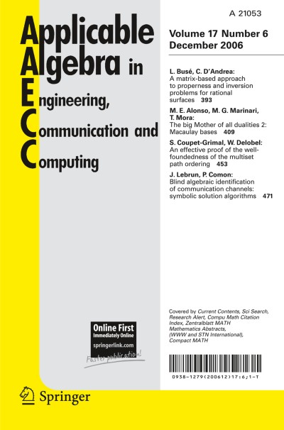 Applicable Algebra in Engineering, Communication and Computing 6/2006