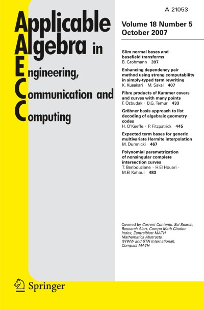 Applicable Algebra in Engineering, Communication and Computing 5/2007