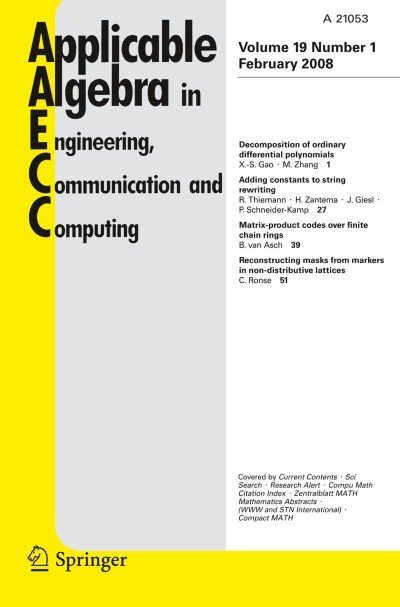 Applicable Algebra in Engineering, Communication and Computing 1/2008