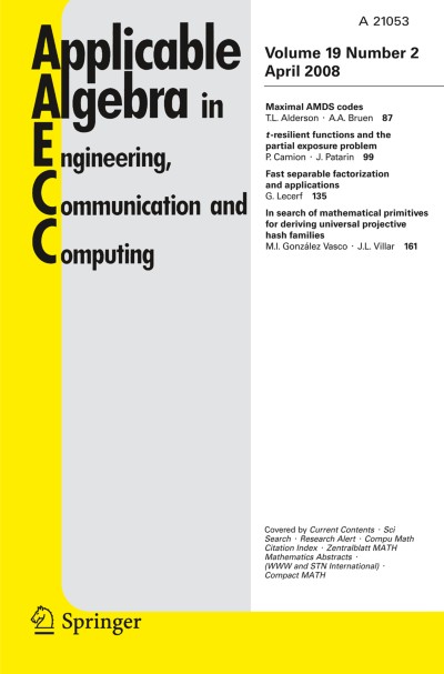 Applicable Algebra in Engineering, Communication and Computing 2/2008