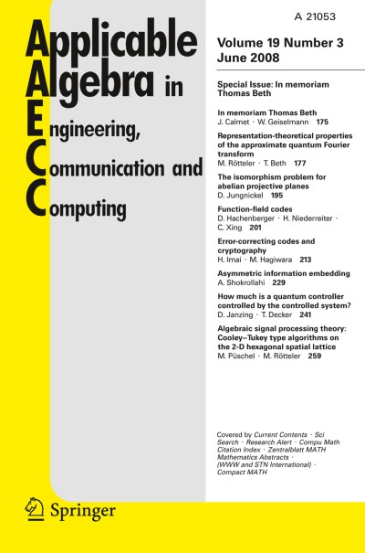 Applicable Algebra in Engineering, Communication and Computing 3/2008