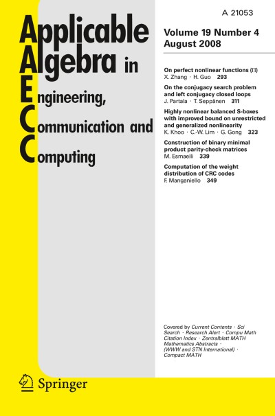 Applicable Algebra in Engineering, Communication and Computing 4/2008