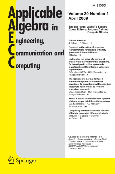 Applicable Algebra in Engineering, Communication and Computing 1/2009