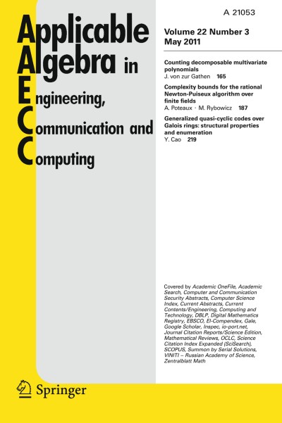 Applicable Algebra in Engineering, Communication and Computing 3/2011
