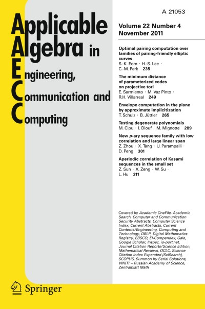 Applicable Algebra in Engineering, Communication and Computing 4/2011