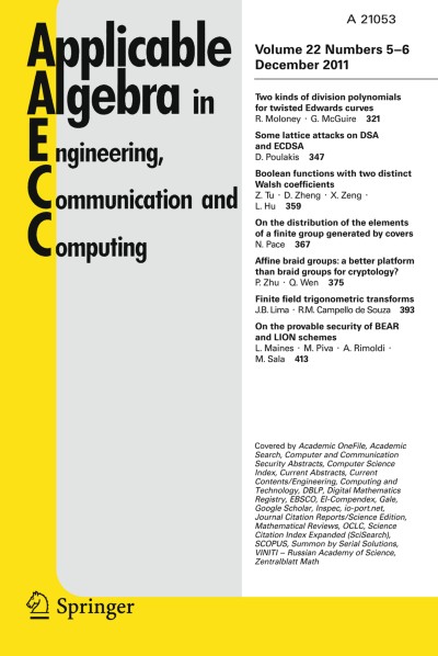 Applicable Algebra in Engineering, Communication and Computing 5-6/2011