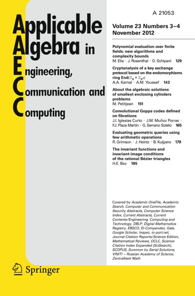 Applicable Algebra in Engineering, Communication and Computing 3-4/2012