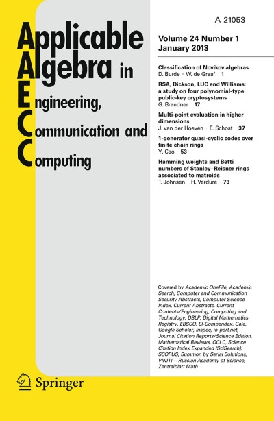 Applicable Algebra in Engineering, Communication and Computing 1/2013