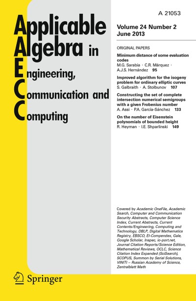Applicable Algebra in Engineering, Communication and Computing 2/2013