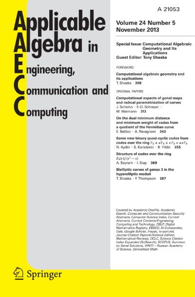 Applicable Algebra in Engineering, Communication and Computing 5/2013