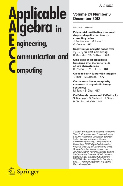 Applicable Algebra in Engineering, Communication and Computing 6/2013