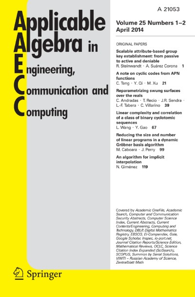 Applicable Algebra in Engineering, Communication and Computing 1-2/2014