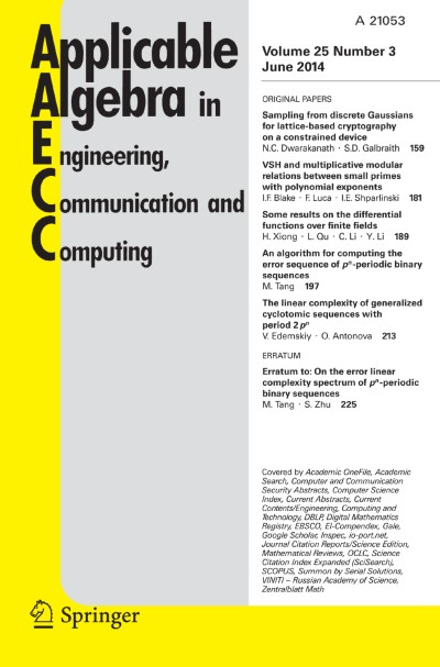 Applicable Algebra in Engineering, Communication and Computing 3/2014