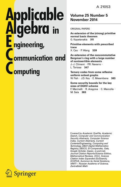 Applicable Algebra in Engineering, Communication and Computing 5/2014