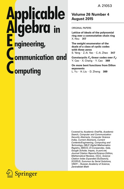 Applicable Algebra in Engineering, Communication and Computing 4/2015