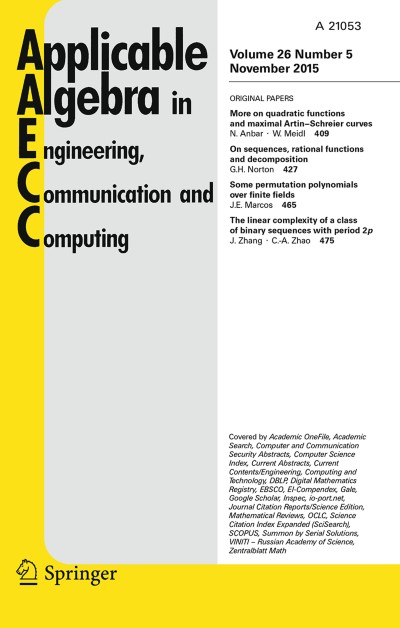 Applicable Algebra in Engineering, Communication and Computing 5/2015
