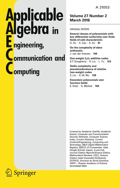 Applicable Algebra in Engineering, Communication and Computing 2/2016